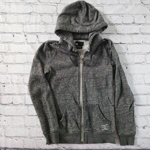 DC Shoes Womens Full Zip Hoodie Grey Marled Fleece Sweatshirt Small Logo